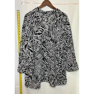 Cathy Daniels Womens 1X Black White Zebra Floral Print Chiffon Tunic Top